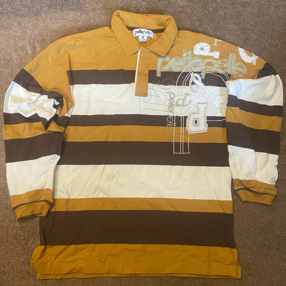 Pelle Pelle Men's Long Sleeve Shirt - Brown, White, and Yellow